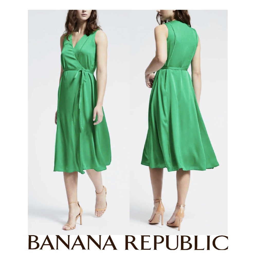 Banana Republic Green Wrap Midi Silk Sleeveless Dress NWT